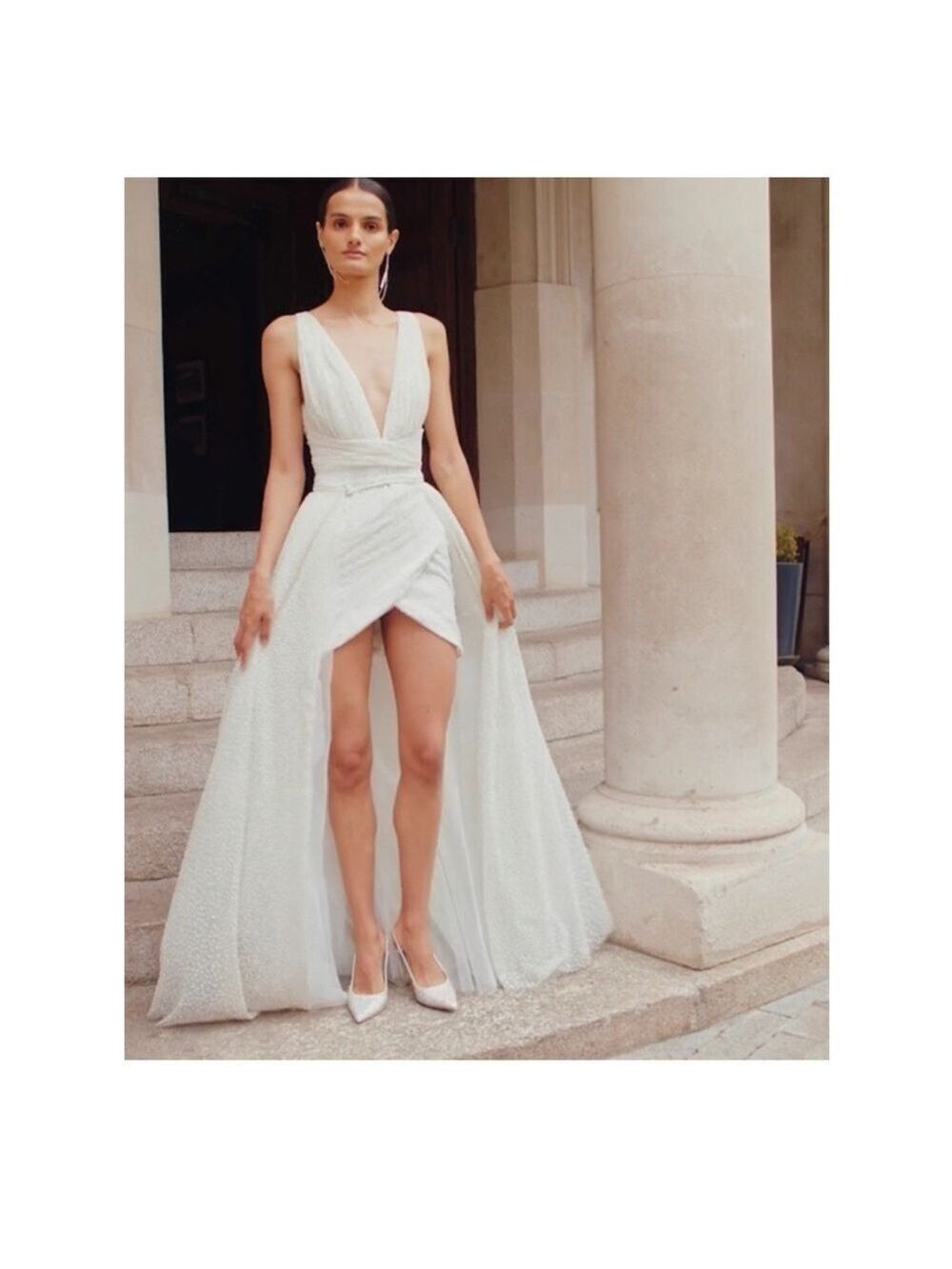 Galia Lahav Liza Mini Dress Removable Tulle Overskirt Ivory Glitter